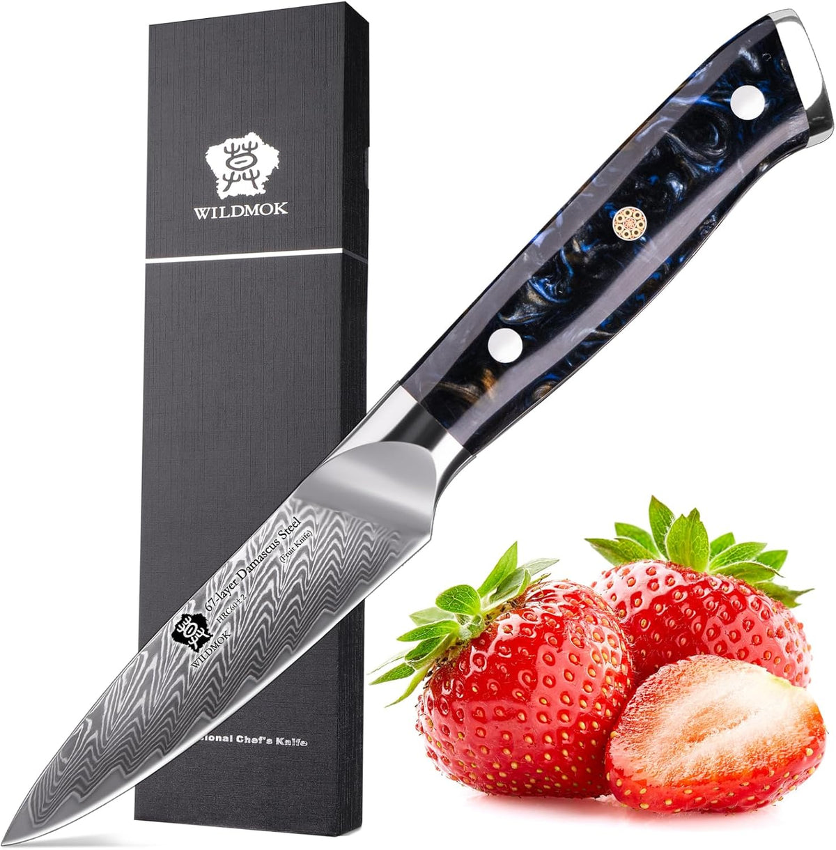 Damascus Paring Knife, 3.5 Inch Japanese 67-layers Damascus Steel, Professional Paring Knife, Ultra Sharp Blade Cooking Utility Knife, Full Tang Ergonomic Resin Handle