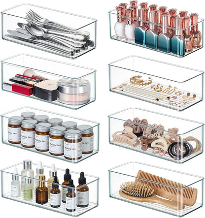 8 PACK Drawer Organizers Deep Drawer Organizer Bins Silverware Organizer Clear Stackable Storage Bins for Bathroom, Pantry, Office, Vanity, Desk Organization and Storage