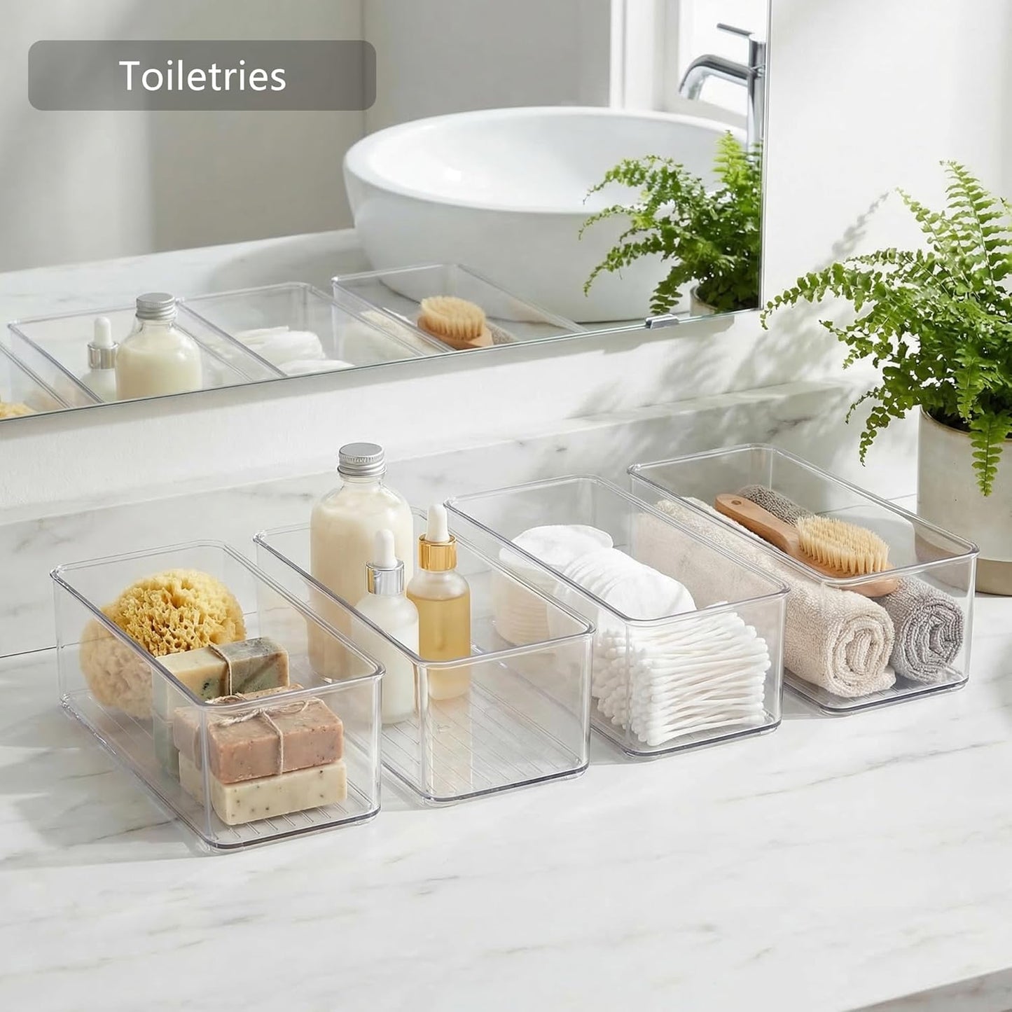 8 PACK Drawer Organizers Deep Drawer Organizer Bins Silverware Organizer Clear Stackable Storage Bins for Bathroom, Pantry, Office, Vanity, Desk Organization and Storage