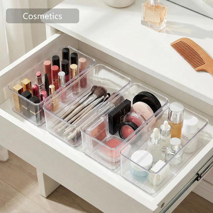 8 PACK Drawer Organizers Deep Drawer Organizer Bins Silverware Organizer Clear Stackable Storage Bins for Bathroom, Pantry, Office, Vanity, Desk Organization and Storage