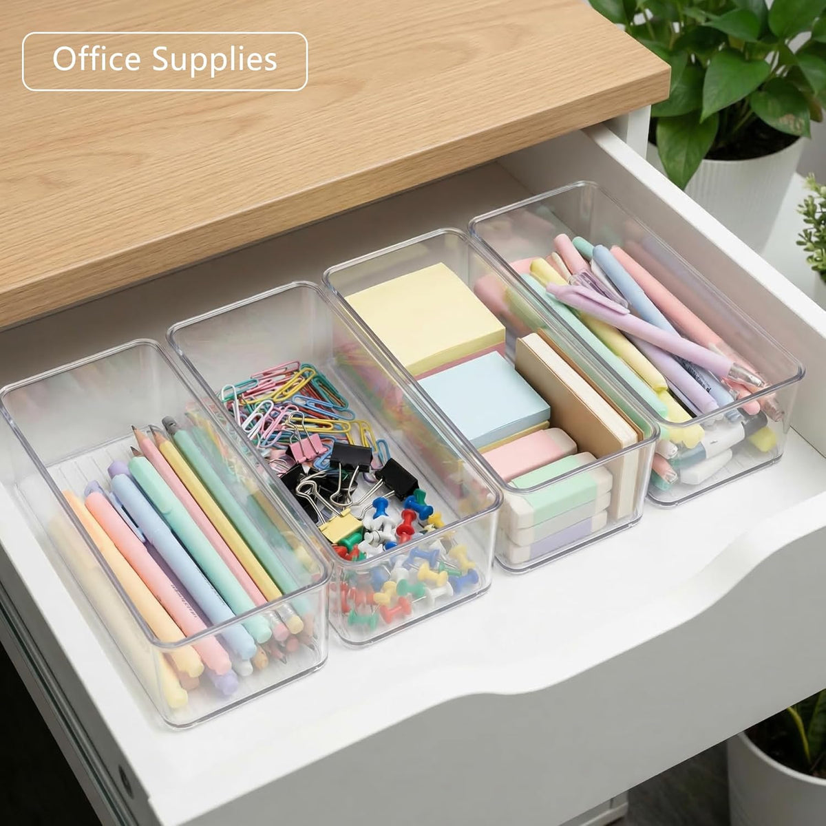 8 PACK Drawer Organizers Deep Drawer Organizer Bins Silverware Organizer Clear Stackable Storage Bins for Bathroom, Pantry, Office, Vanity, Desk Organization and Storage
