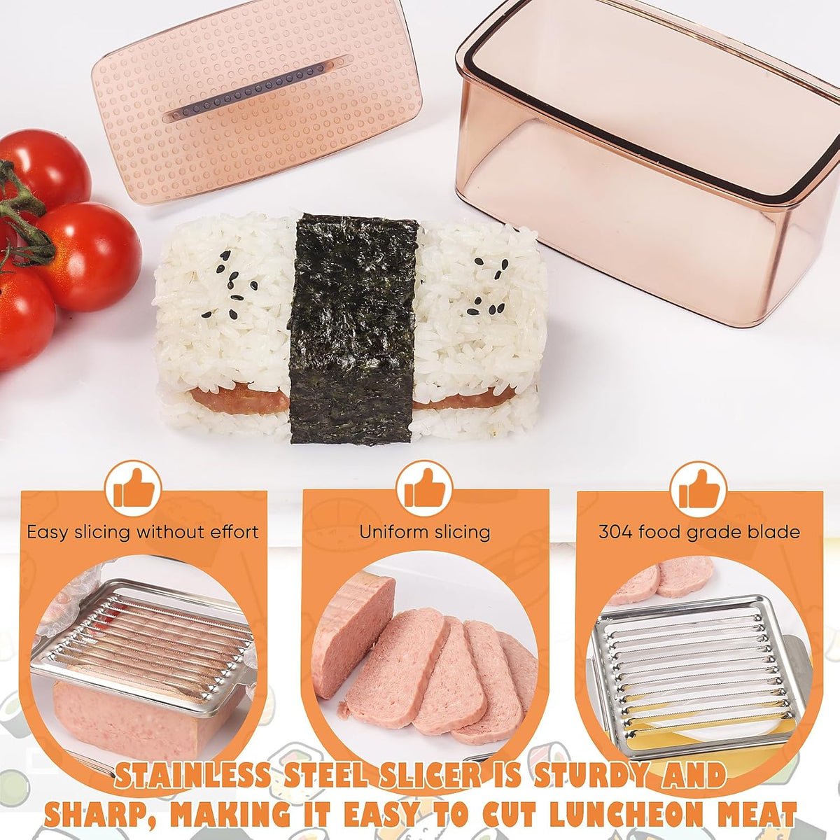 Musubi Press Mold, 2 Pack Onigiri Mold Hawaiian Musubi Maker Kit with 304 Stainless Steel Luncheon Meat Slicer for SPAM
