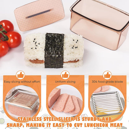 Musubi Press Mold, 2 Pack Onigiri Mold Hawaiian Musubi Maker Kit with 304 Stainless Steel Luncheon Meat Slicer for SPAM