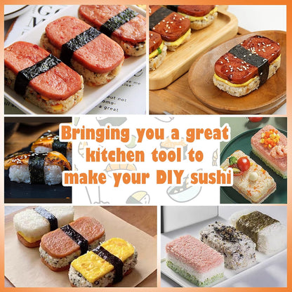 Musubi Press Mold, 2 Pack Onigiri Mold Hawaiian Musubi Maker Kit with 304 Stainless Steel Luncheon Meat Slicer for SPAM