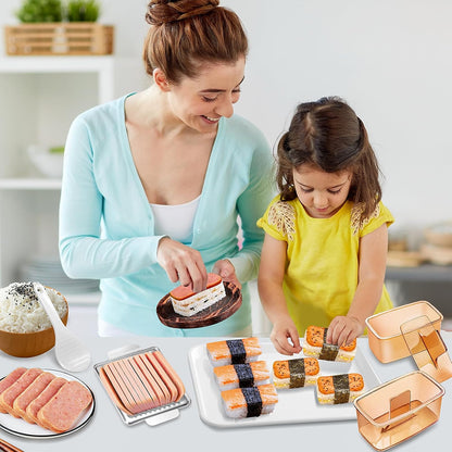 Musubi Press Mold, 2 Pack Onigiri Mold Hawaiian Musubi Maker Kit with 304 Stainless Steel Luncheon Meat Slicer for SPAM