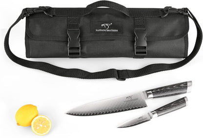 Chef Knife Set with Roll Bag, 8 Pieces Damascus Knife Set with VG10 Core Blades, 67-Layer Damascus Steel with Portable Oxford Cloth Storage Bag, Blade Guards, Camping Essentials