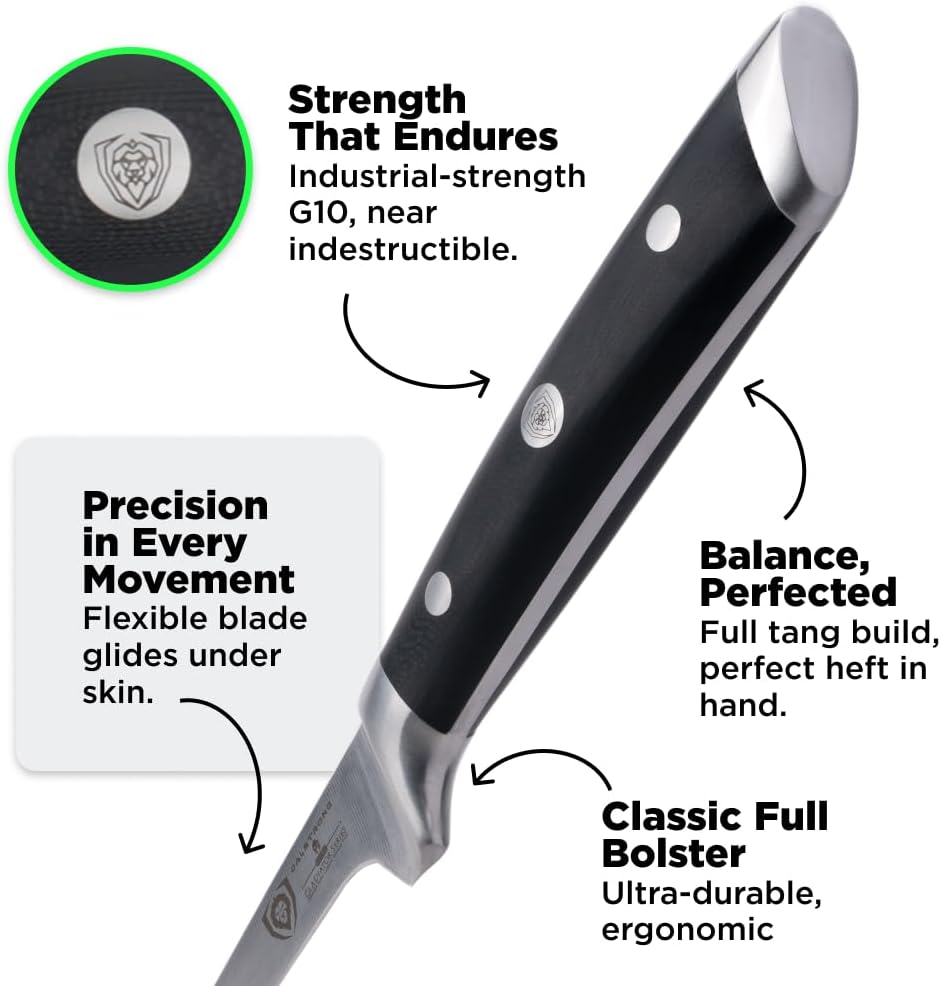 Fillet Knife - 7 inch Flexible Blade - Gladiator Series Elite - High Carbon German Steel - Black G10 Handle Boning Knife - w/Two Sheaths - Razor Sharp Kitchen Knife Gift - NSF Certified