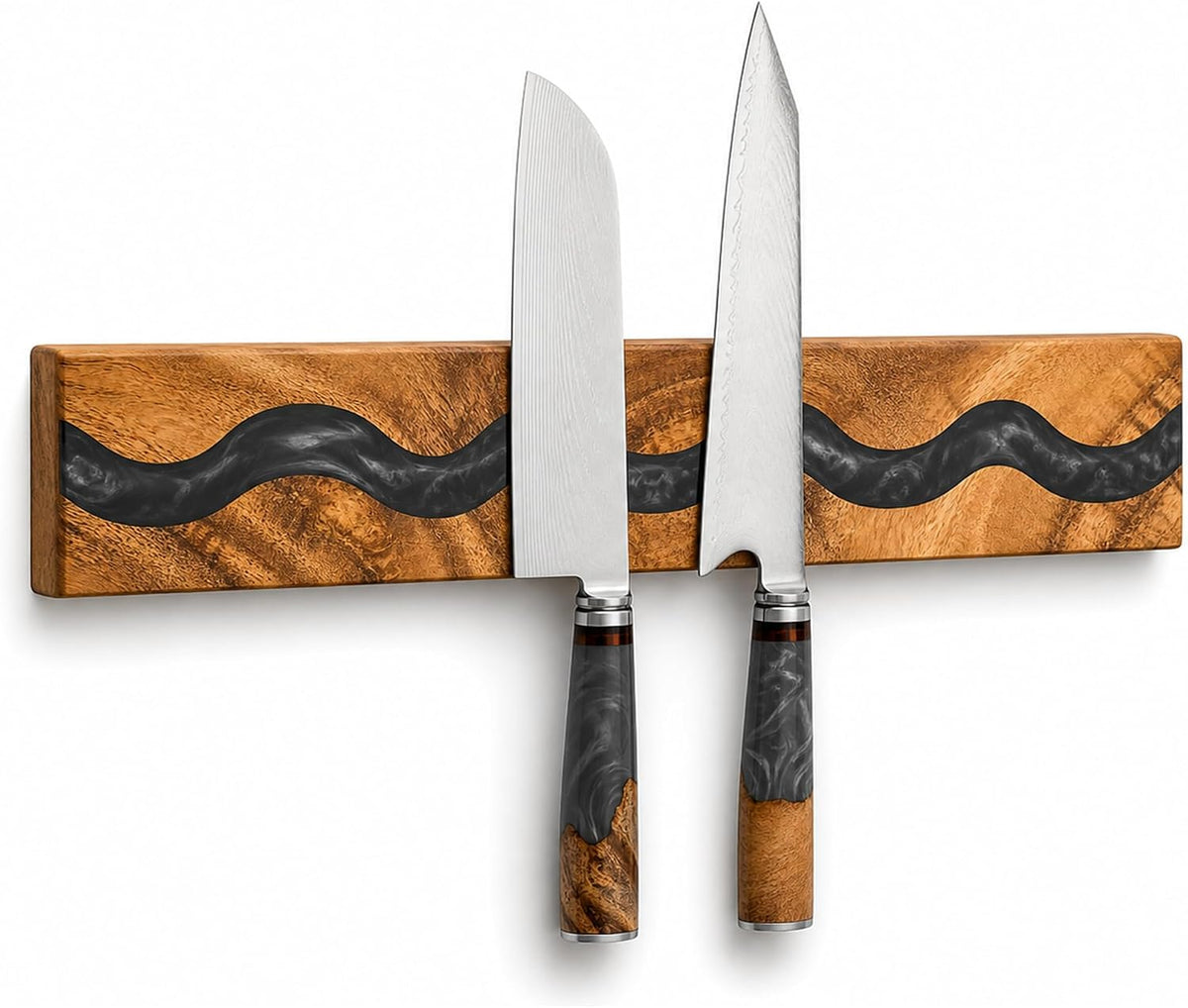 Magnetic Knife Holder, 15.7 Inch Walnut Wood and Resin Magnetic Knife Bar for Wall, Heavy Duty Magnet Holds 8 Knives, Handcrafted Deep Green (Emerald Enchant)