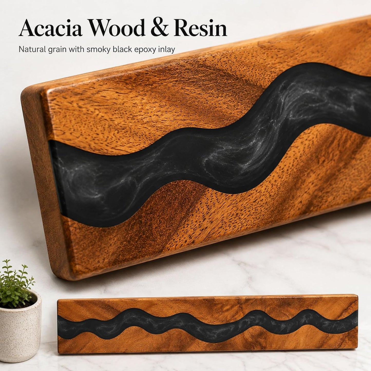Magnetic Knife Holder, 15.7 Inch Walnut Wood and Resin Magnetic Knife Bar for Wall, Heavy Duty Magnet Holds 8 Knives, Handcrafted Deep Green (Emerald Enchant)