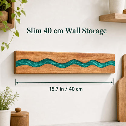 Magnetic Knife Holder, 15.7 Inch Walnut Wood and Resin Magnetic Knife Bar for Wall, Heavy Duty Magnet Holds 8 Knives, Handcrafted Deep Green (Emerald Enchant)