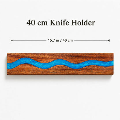 Magnetic Knife Holder, 15.7 Inch Walnut Wood and Resin Magnetic Knife Bar for Wall, Heavy Duty Magnet Holds 8 Knives, Handcrafted Deep Green (Emerald Enchant)