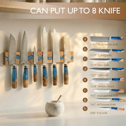 Magnetic Knife Holder, 15.7 Inch Walnut Wood and Resin Magnetic Knife Bar for Wall, Heavy Duty Magnet Holds 8 Knives, Handcrafted Deep Green (Emerald Enchant)