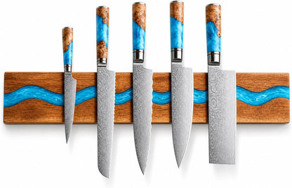Magnetic Knife Holder, 15.7 Inch Walnut Wood and Resin Magnetic Knife Bar for Wall, Heavy Duty Magnet Holds 8 Knives, Handcrafted Deep Green (Emerald Enchant)