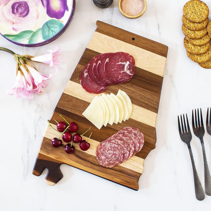 Rock & Branch Shiplap Michigan State Shaped Wood Cutting Board | State charcuterie board with a rustic shiplap look. Knife-friendly surface for food prep. Hang tie for wall display.