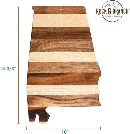 Rock & Branch Shiplap Michigan State Shaped Wood Cutting Board | State charcuterie board with a rustic shiplap look. Knife-friendly surface for food prep. Hang tie for wall display.