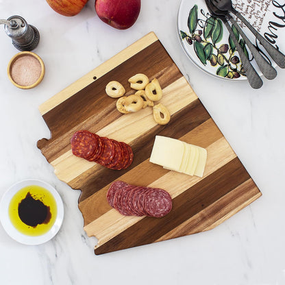 Rock & Branch Shiplap Michigan State Shaped Wood Cutting Board | State charcuterie board with a rustic shiplap look. Knife-friendly surface for food prep. Hang tie for wall display.