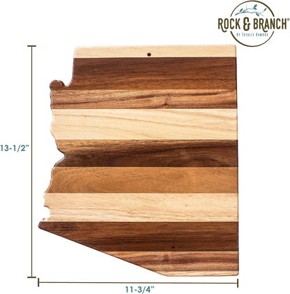 Rock & Branch Shiplap Michigan State Shaped Wood Cutting Board | State charcuterie board with a rustic shiplap look. Knife-friendly surface for food prep. Hang tie for wall display.