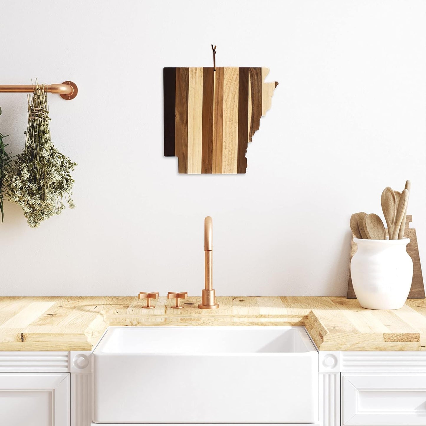 Rock & Branch Shiplap Michigan State Shaped Wood Cutting Board | State charcuterie board with a rustic shiplap look. Knife-friendly surface for food prep. Hang tie for wall display.