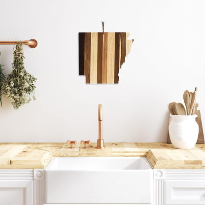 Rock & Branch Shiplap Michigan State Shaped Wood Cutting Board | State charcuterie board with a rustic shiplap look. Knife-friendly surface for food prep. Hang tie for wall display.