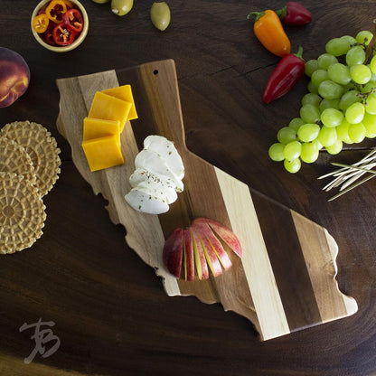 Rock & Branch Shiplap Michigan State Shaped Wood Cutting Board | State charcuterie board with a rustic shiplap look. Knife-friendly surface for food prep. Hang tie for wall display.