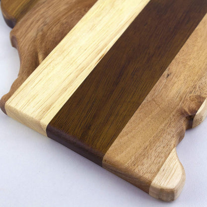Rock & Branch Shiplap Michigan State Shaped Wood Cutting Board | State charcuterie board with a rustic shiplap look. Knife-friendly surface for food prep. Hang tie for wall display.