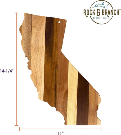 Rock & Branch Shiplap Michigan State Shaped Wood Cutting Board | State charcuterie board with a rustic shiplap look. Knife-friendly surface for food prep. Hang tie for wall display.