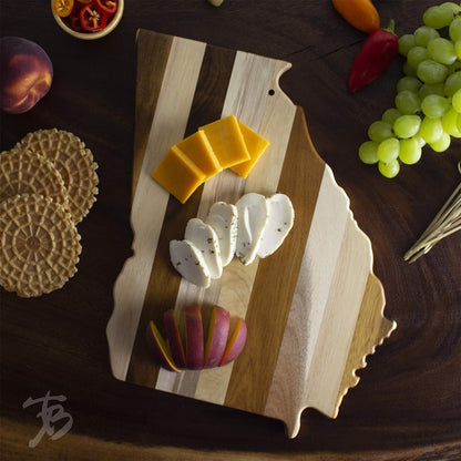 Rock & Branch Shiplap Michigan State Shaped Wood Cutting Board | State charcuterie board with a rustic shiplap look. Knife-friendly surface for food prep. Hang tie for wall display.