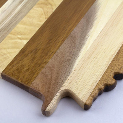 Rock & Branch Shiplap Michigan State Shaped Wood Cutting Board | State charcuterie board with a rustic shiplap look. Knife-friendly surface for food prep. Hang tie for wall display.