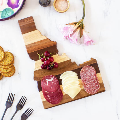 Rock & Branch Shiplap Michigan State Shaped Wood Cutting Board | State charcuterie board with a rustic shiplap look. Knife-friendly surface for food prep. Hang tie for wall display.