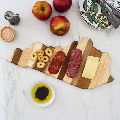 Rock & Branch Shiplap Michigan State Shaped Wood Cutting Board | State charcuterie board with a rustic shiplap look. Knife-friendly surface for food prep. Hang tie for wall display.