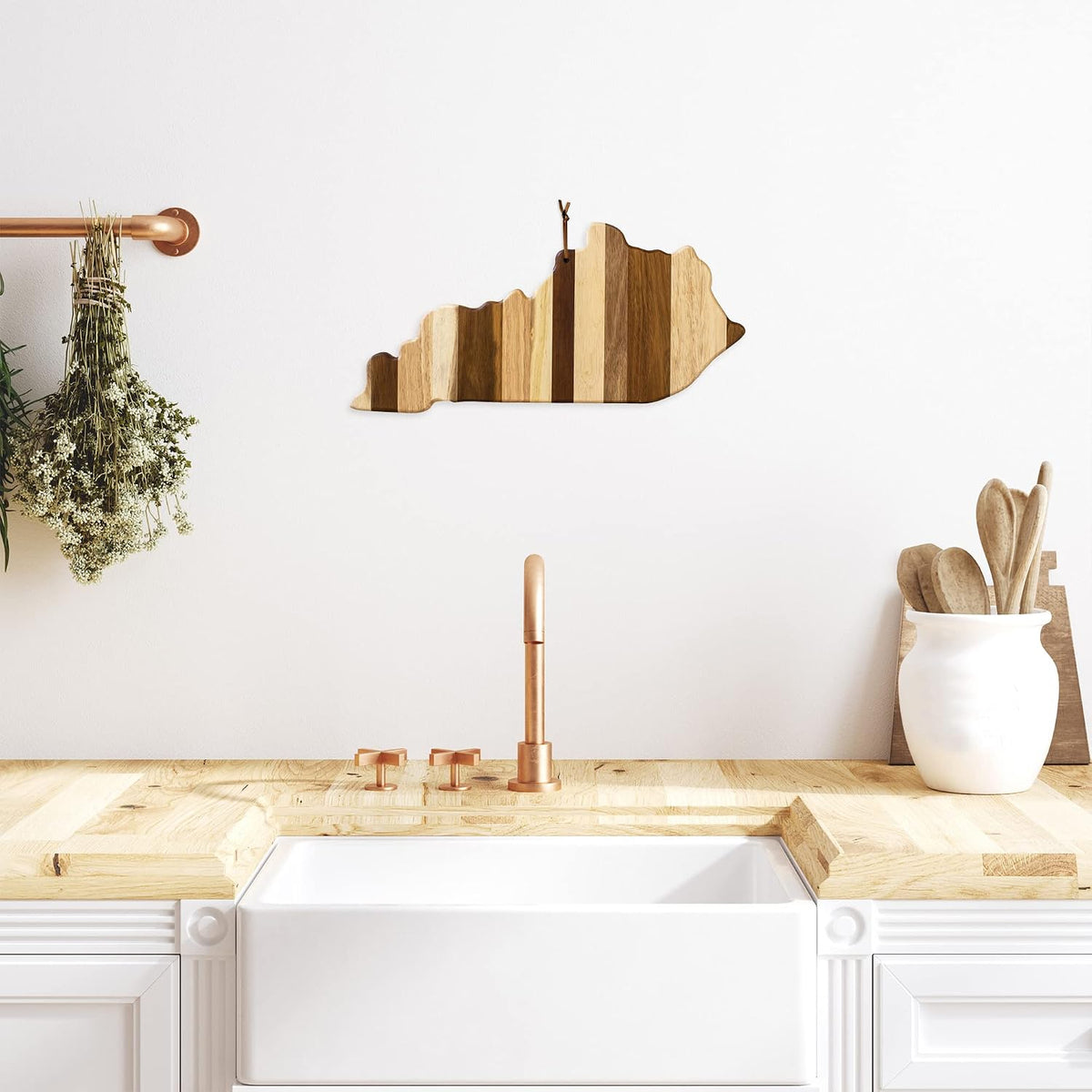 Rock & Branch Shiplap Michigan State Shaped Wood Cutting Board | State charcuterie board with a rustic shiplap look. Knife-friendly surface for food prep. Hang tie for wall display.