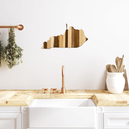 Rock & Branch Shiplap Michigan State Shaped Wood Cutting Board | State charcuterie board with a rustic shiplap look. Knife-friendly surface for food prep. Hang tie for wall display.