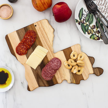 Rock & Branch Shiplap Michigan State Shaped Wood Cutting Board | State charcuterie board with a rustic shiplap look. Knife-friendly surface for food prep. Hang tie for wall display.