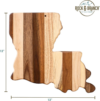 Rock & Branch Shiplap Michigan State Shaped Wood Cutting Board | State charcuterie board with a rustic shiplap look. Knife-friendly surface for food prep. Hang tie for wall display.