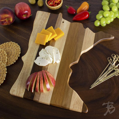 Rock & Branch Shiplap Michigan State Shaped Wood Cutting Board | State charcuterie board with a rustic shiplap look. Knife-friendly surface for food prep. Hang tie for wall display.