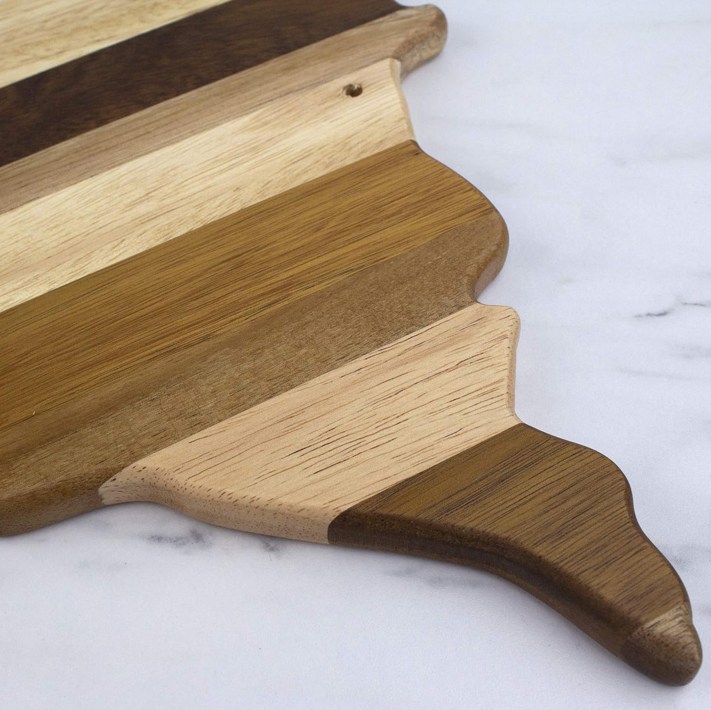 Rock & Branch Shiplap Michigan State Shaped Wood Cutting Board | State charcuterie board with a rustic shiplap look. Knife-friendly surface for food prep. Hang tie for wall display.