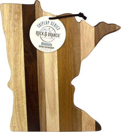 Rock & Branch Shiplap Michigan State Shaped Wood Cutting Board | State charcuterie board with a rustic shiplap look. Knife-friendly surface for food prep. Hang tie for wall display.