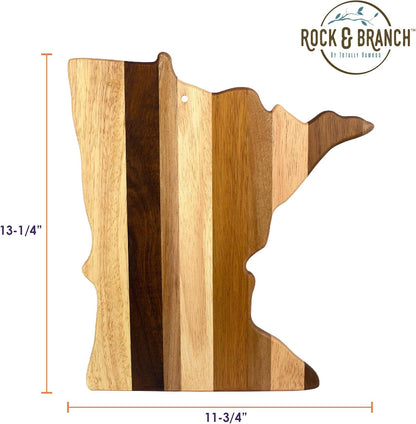Rock & Branch Shiplap Michigan State Shaped Wood Cutting Board | State charcuterie board with a rustic shiplap look. Knife-friendly surface for food prep. Hang tie for wall display.