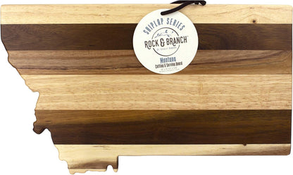 Rock & Branch Shiplap Michigan State Shaped Wood Cutting Board | State charcuterie board with a rustic shiplap look. Knife-friendly surface for food prep. Hang tie for wall display.