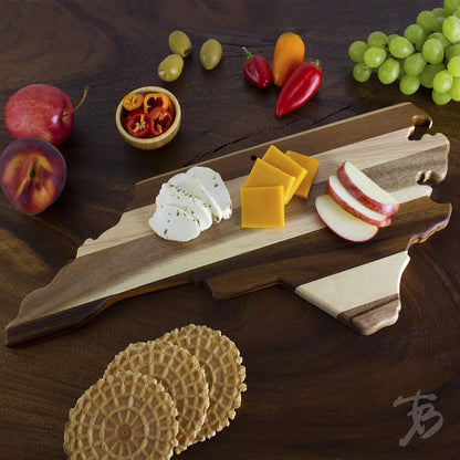 Rock & Branch Shiplap Michigan State Shaped Wood Cutting Board | State charcuterie board with a rustic shiplap look. Knife-friendly surface for food prep. Hang tie for wall display.