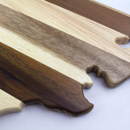Rock & Branch Shiplap Michigan State Shaped Wood Cutting Board | State charcuterie board with a rustic shiplap look. Knife-friendly surface for food prep. Hang tie for wall display.