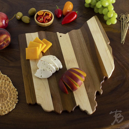 Rock & Branch Shiplap Michigan State Shaped Wood Cutting Board | State charcuterie board with a rustic shiplap look. Knife-friendly surface for food prep. Hang tie for wall display.