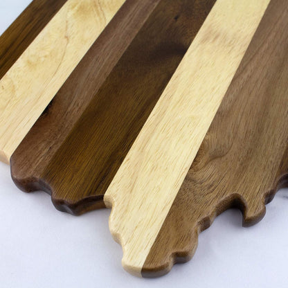 Rock & Branch Shiplap Michigan State Shaped Wood Cutting Board | State charcuterie board with a rustic shiplap look. Knife-friendly surface for food prep. Hang tie for wall display.