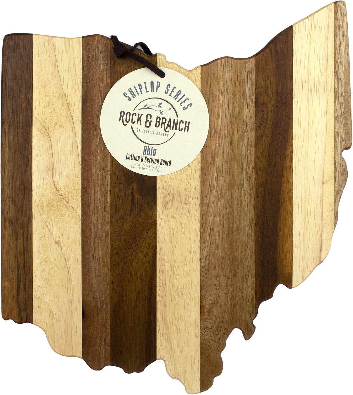 Rock & Branch Shiplap Michigan State Shaped Wood Cutting Board | State charcuterie board with a rustic shiplap look. Knife-friendly surface for food prep. Hang tie for wall display.