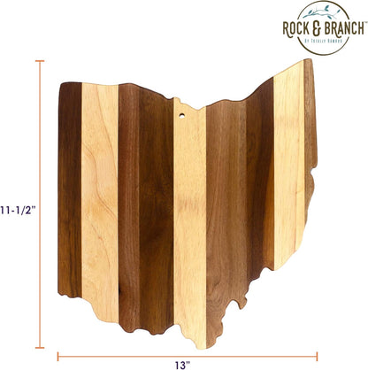 Rock & Branch Shiplap Michigan State Shaped Wood Cutting Board | State charcuterie board with a rustic shiplap look. Knife-friendly surface for food prep. Hang tie for wall display.