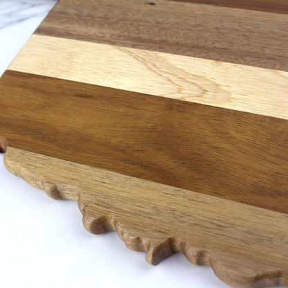 Rock & Branch Shiplap Michigan State Shaped Wood Cutting Board | State charcuterie board with a rustic shiplap look. Knife-friendly surface for food prep. Hang tie for wall display.