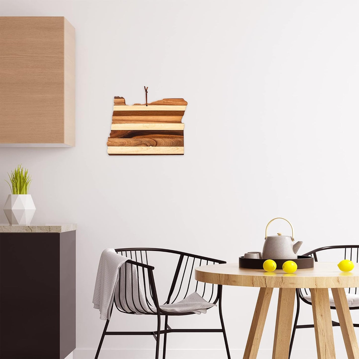 Rock & Branch Shiplap Michigan State Shaped Wood Cutting Board | State charcuterie board with a rustic shiplap look. Knife-friendly surface for food prep. Hang tie for wall display.