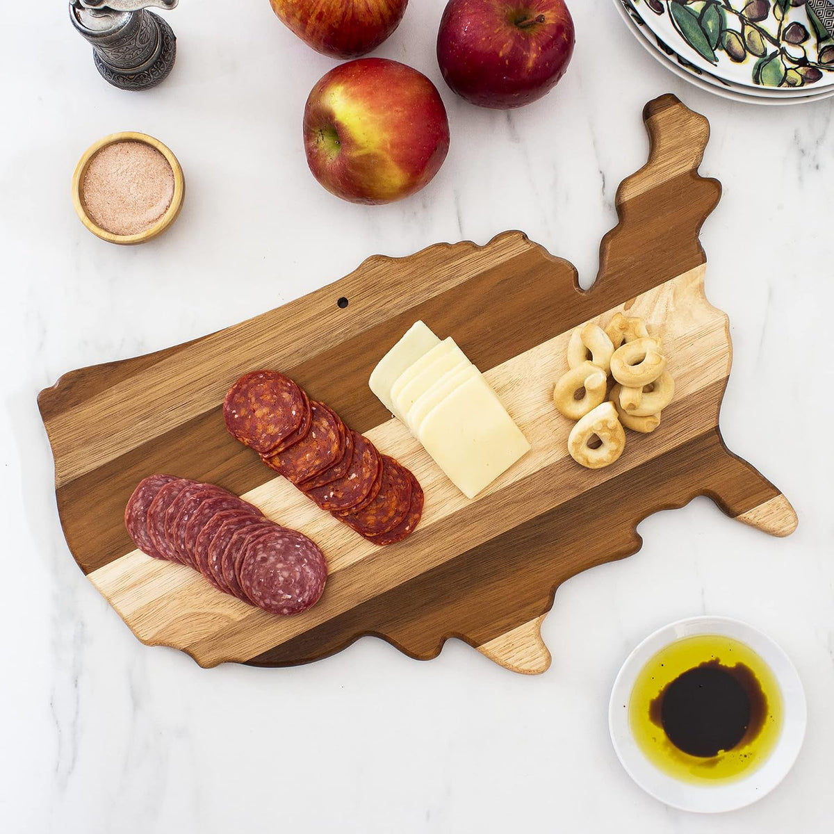Rock & Branch Shiplap Michigan State Shaped Wood Cutting Board | State charcuterie board with a rustic shiplap look. Knife-friendly surface for food prep. Hang tie for wall display.