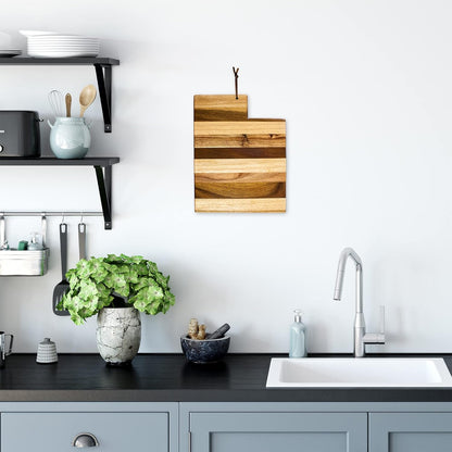 Rock & Branch Shiplap Michigan State Shaped Wood Cutting Board | State charcuterie board with a rustic shiplap look. Knife-friendly surface for food prep. Hang tie for wall display.