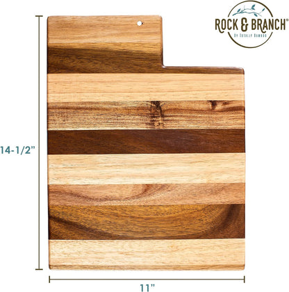 Rock & Branch Shiplap Michigan State Shaped Wood Cutting Board | State charcuterie board with a rustic shiplap look. Knife-friendly surface for food prep. Hang tie for wall display.